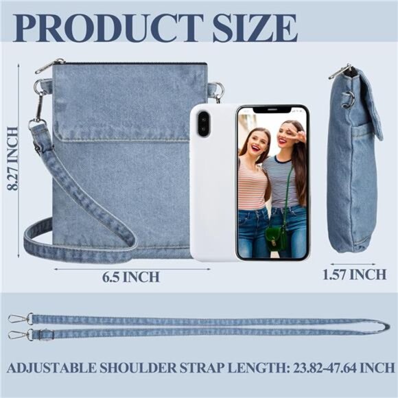2 Pack Denim Crossbody Bag Small Jean Purse Adjustable Shoulder Handbag for Wome - Picture 2 of 8